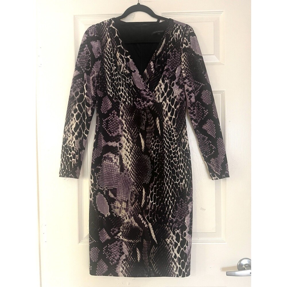 David Meister Dress Sz 4 Purple Black Snakeskin Reptile Print Goth Glam Edgy EUC